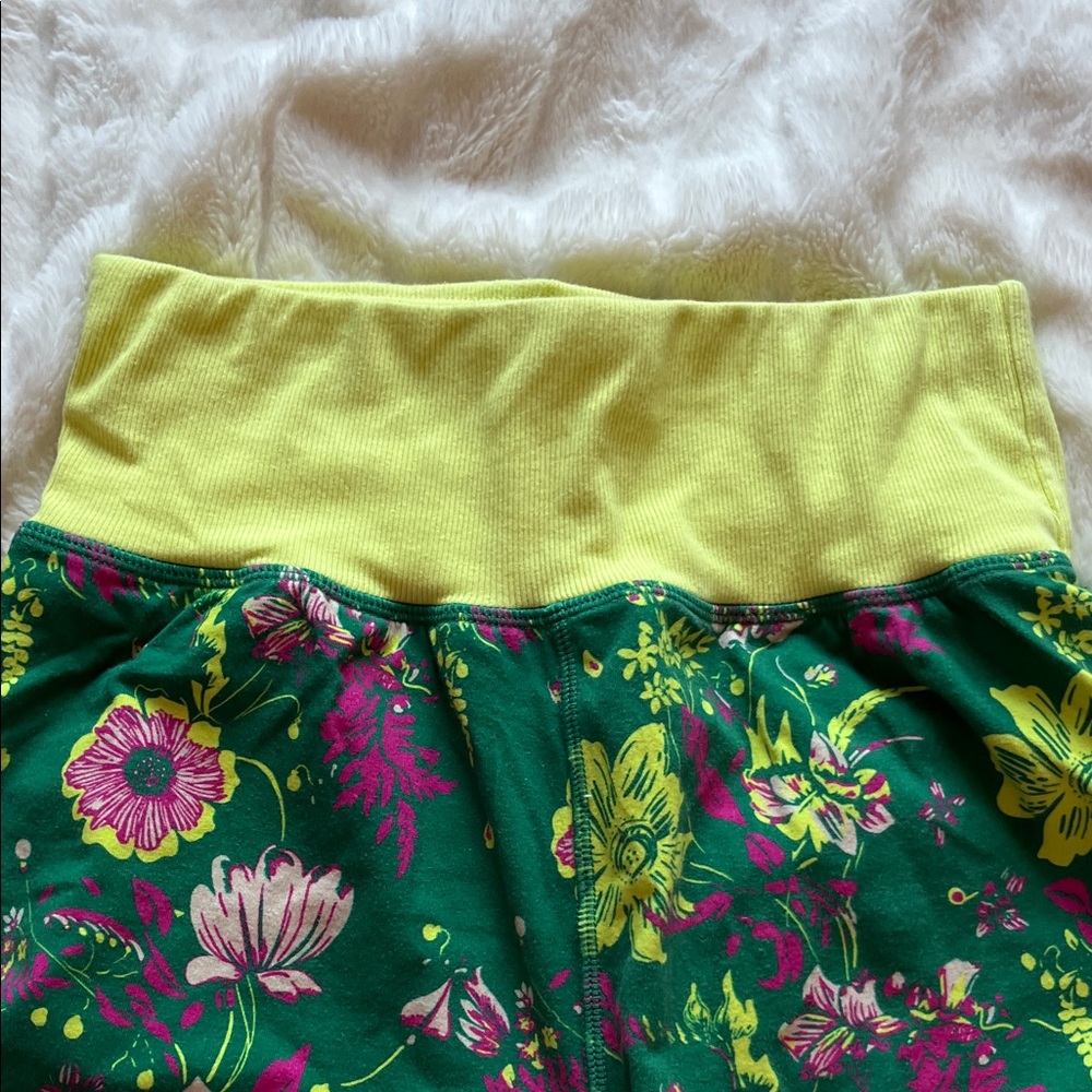 Free people movement Floral Green and Yellow Women's athletic Shorts - Picture 2 of 15